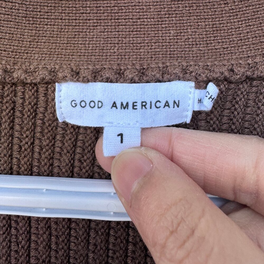 Good American heavy rib crop V-neck cardigan brown women's size 1 - Picture 5 of 6